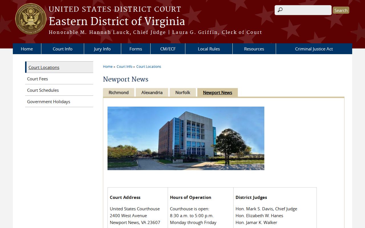 Federal criminal court cases serving Hampton at EDVA Newport News