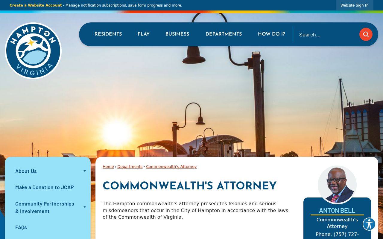 Hampton criminal court cases Commonwealth's Attorney office page