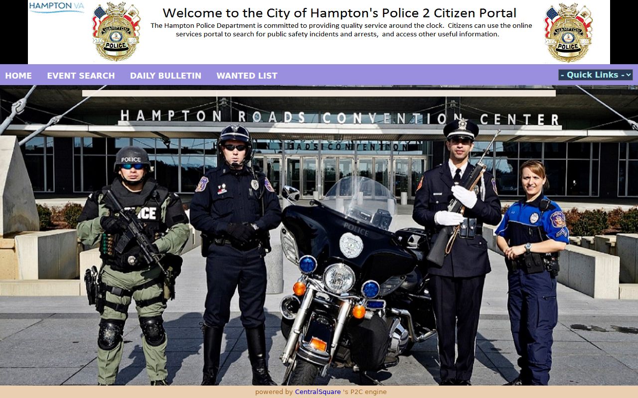 Hampton Police2Citizen public portal landing page