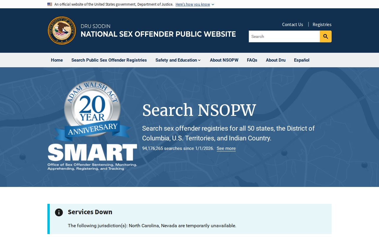 National sex offender public website search interface without personal results
